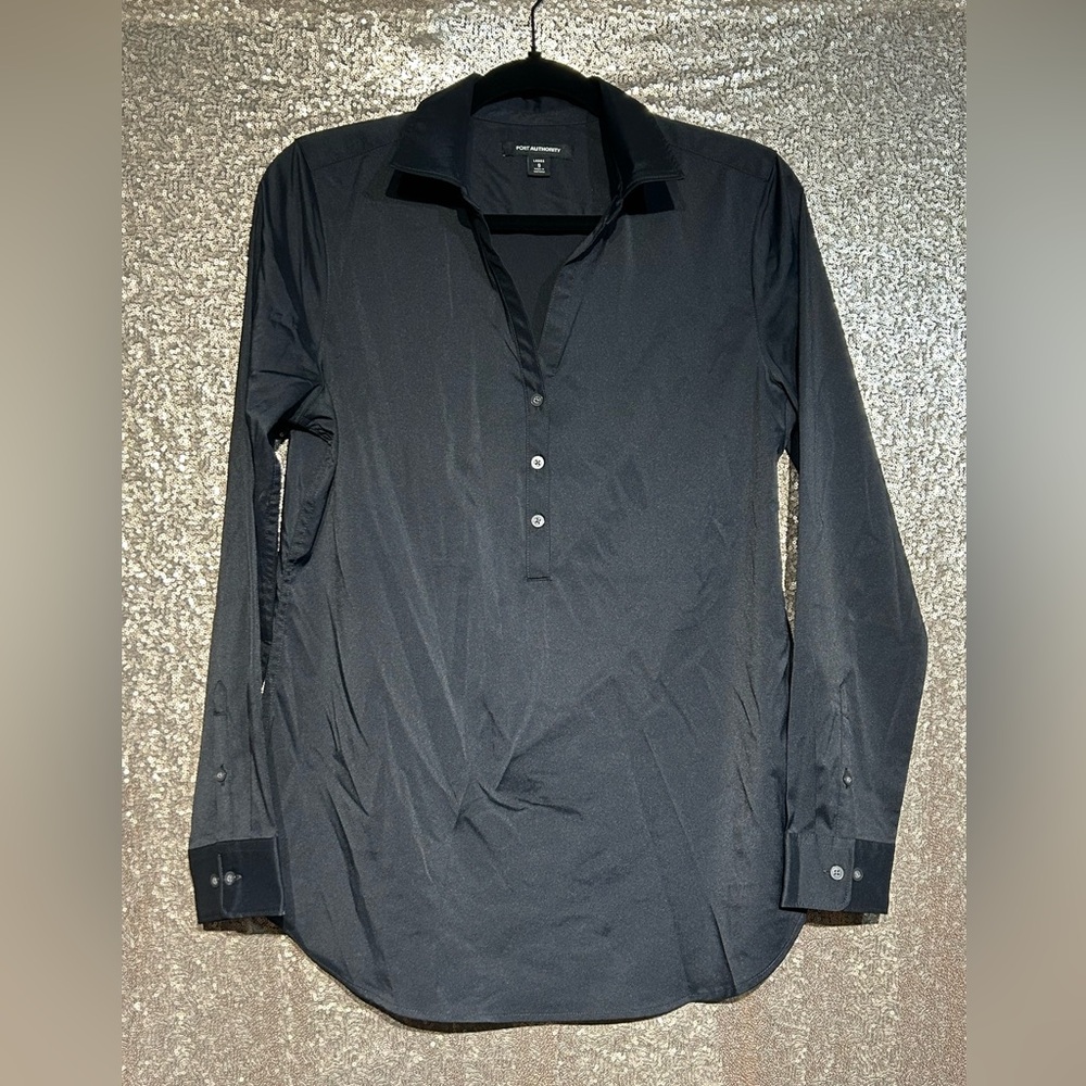 Port Authority City Stretch Tunic - Size Small - Black, 3/4 Button Front